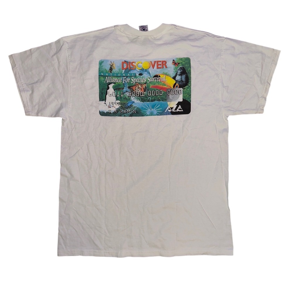 Vintage 1996 Discover Card Alliance For Species Survival T-Shirt White XL Delta